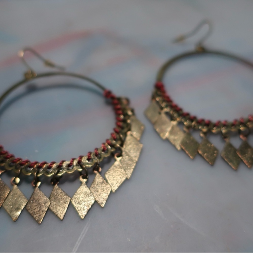 Threaded Diamond Dangle Hoop Earrings